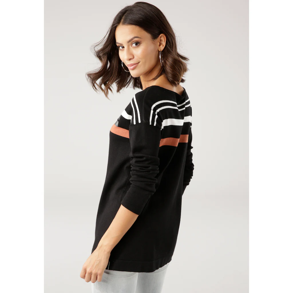 Laura Scott Strickpullover in Streifen-Design mit Glitzersteinen Limitierter Zeitrabatt