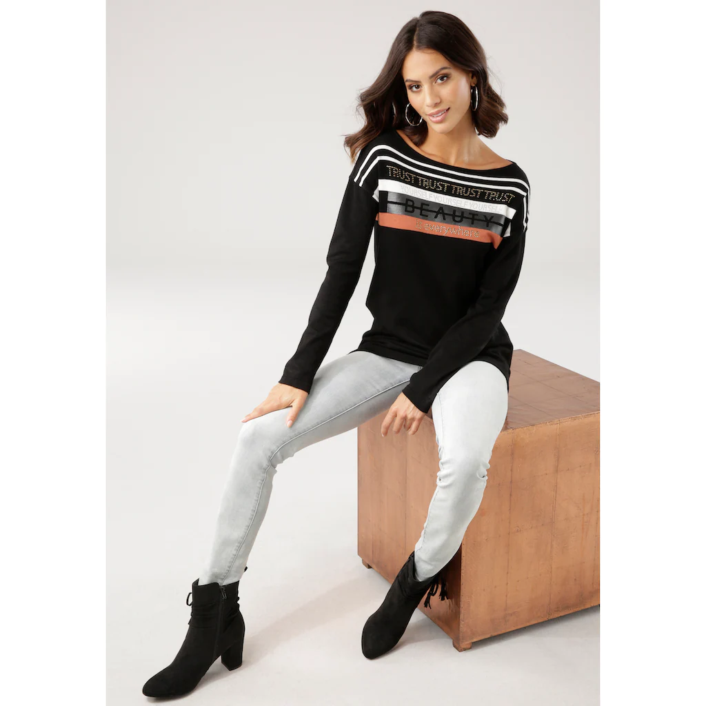 Laura Scott Strickpullover in Streifen-Design mit Glitzersteinen Limitierter Zeitrabatt