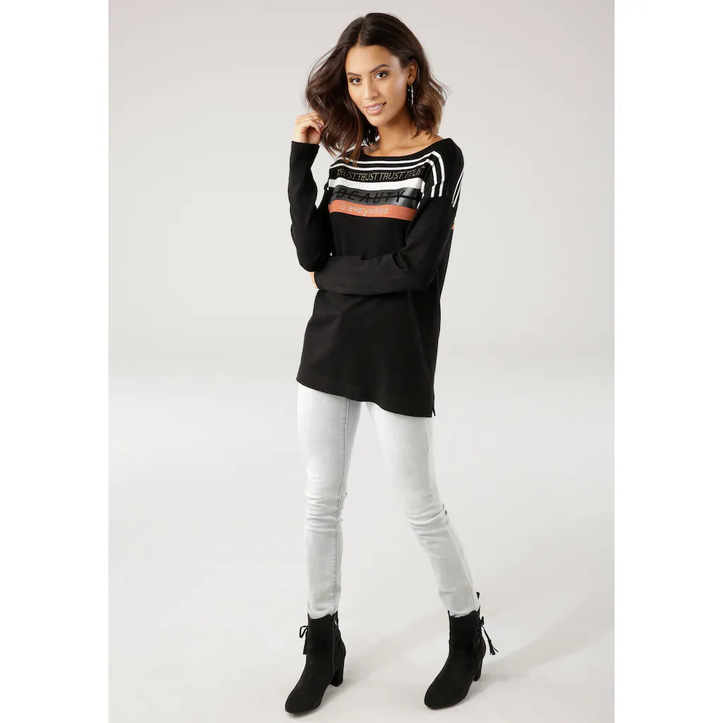 Laura Scott Strickpullover in Streifen-Design mit Glitzersteinen Limitierter Zeitrabatt