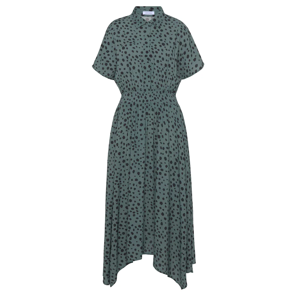 LASCANA Druckkleid mit Punktedruck und asymmetrischem Saum Hemdblusenkleid Midikleid Flash Sale