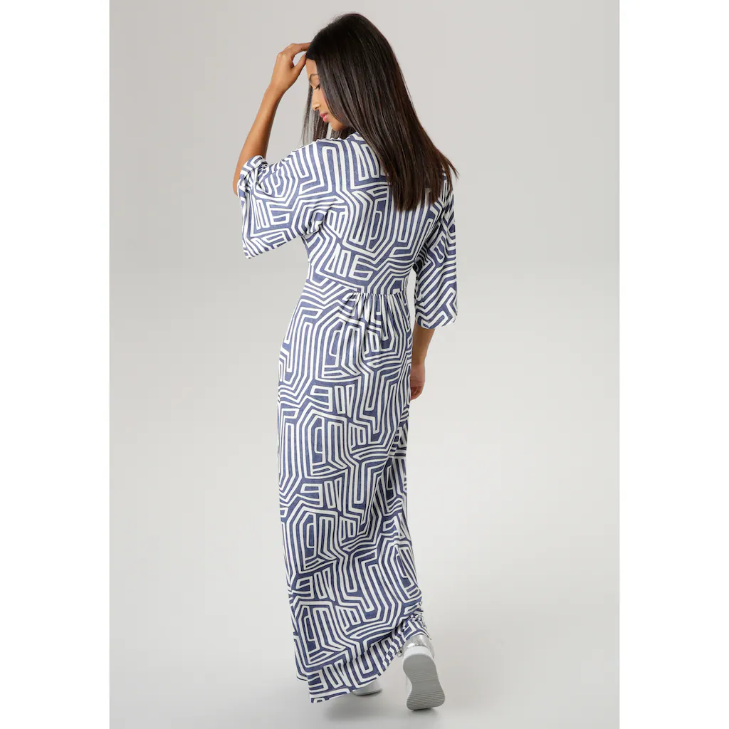 Aniston SELECTED Sommerkleid mit grafischem Druck in Jeansfarbe Exklusivangebot
