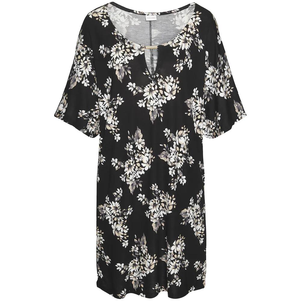 LASCANA Longshirt mit dezentem Blumendruck Shirtkleid mit weiten Ärmel Black Friday