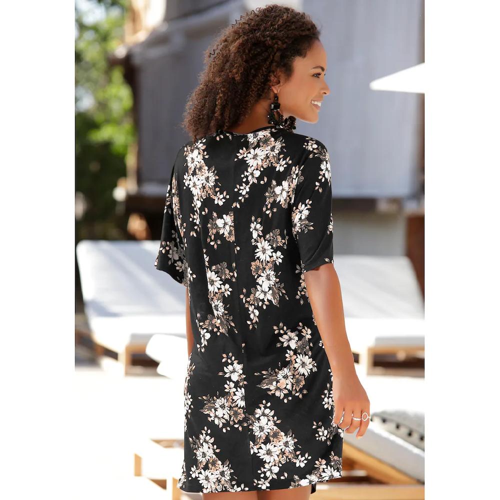 LASCANA Longshirt mit dezentem Blumendruck Shirtkleid mit weiten Ärmel Black Friday