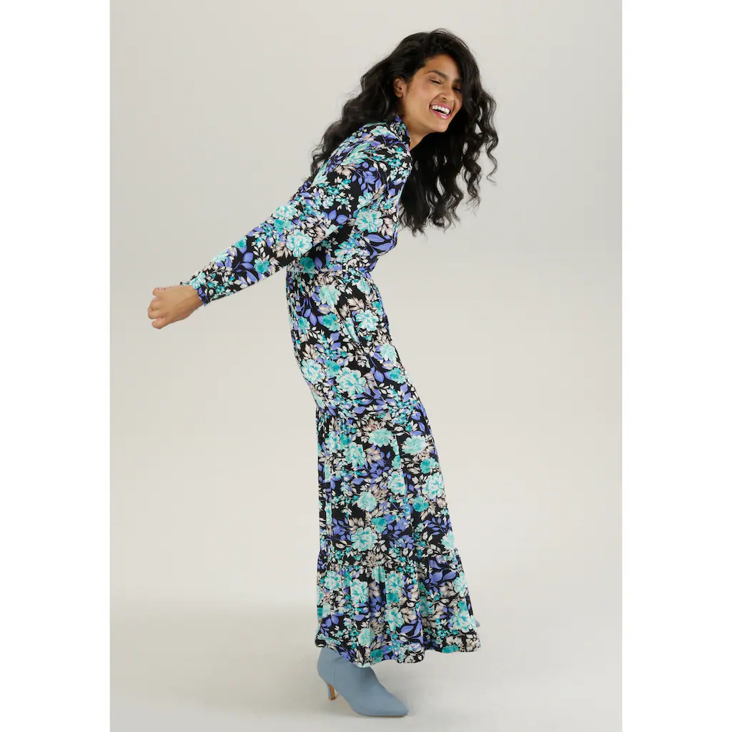 Aniston SELECTED Maxikleid mit romantischem Rosendruck und Rüschenverzierung Sonderangebote