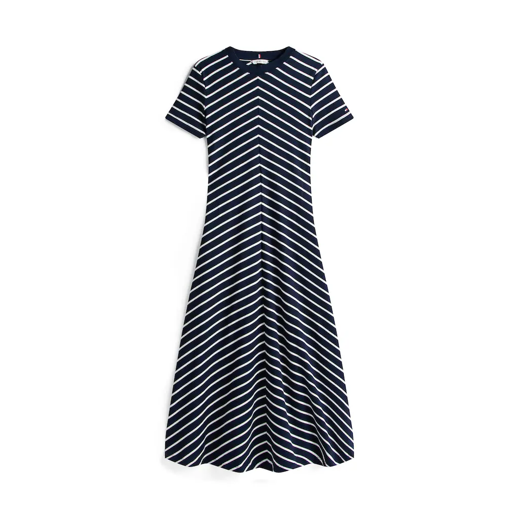 Tommy Hilfiger Midikleid »MODERN F&F MIDI DRESS« mit Logostickerei mit Teilungsnähten Letzte 3 Tage