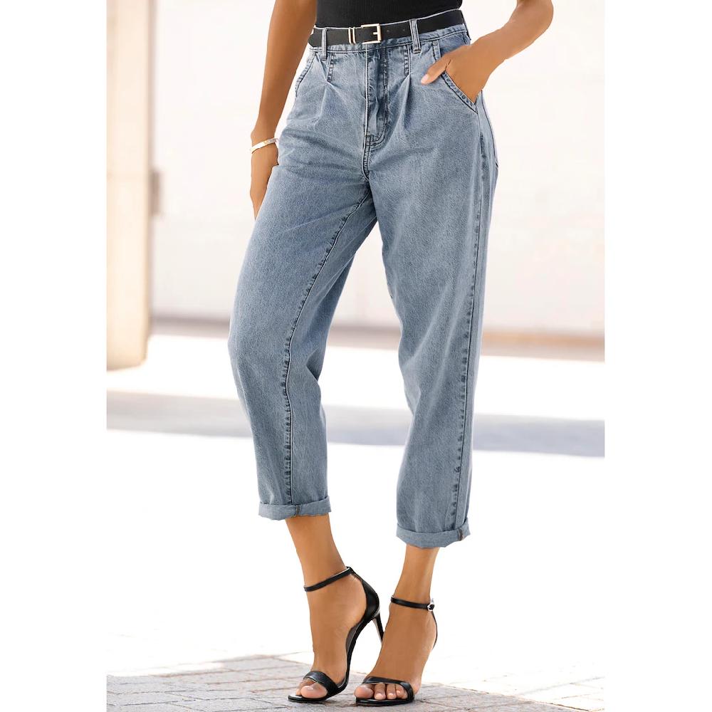 Buffalo Relax-fit-Jeans in High-Waist-Form mit Bundfalten verkürzte Länge modisch