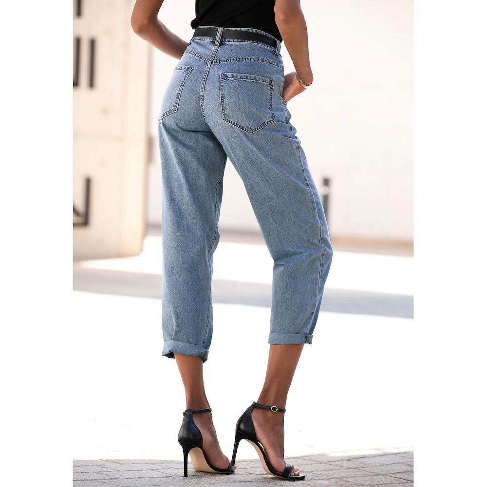 Buffalo Relax-fit-Jeans in High-Waist-Form mit Bundfalten verkürzte Länge modisch JETZT KAUFEN