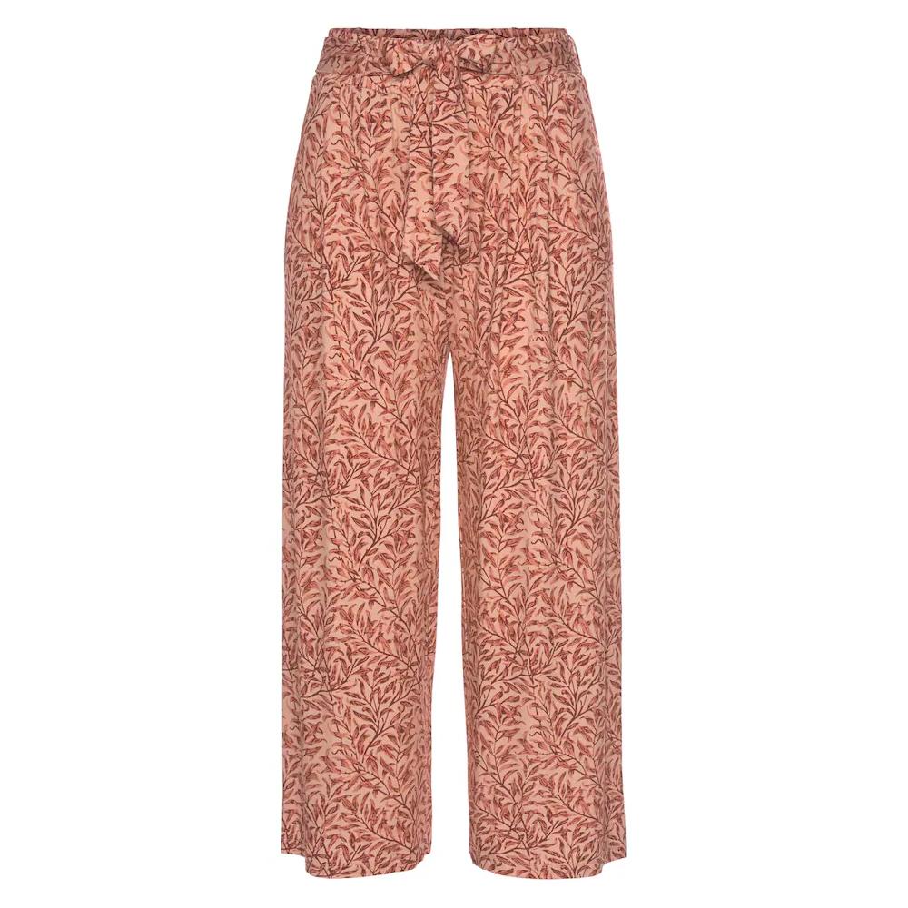 Beachtime Culotte (mit Bindegürtel) mit Blätterdruck und Bindeband luftig-leichte Sommerhose Auslauf