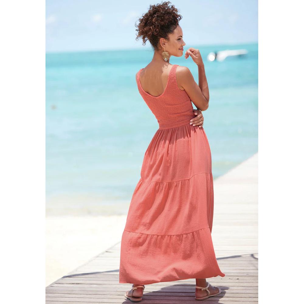 Beachtime Maxikleid aus gewebter Baumwolle Sommerkleid mit gestuftem Rock Blitzverkäufe