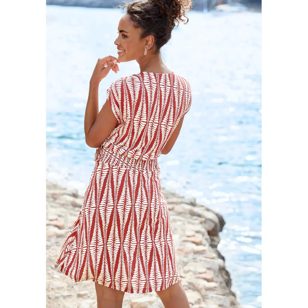 LASCANA Jerseykleid mit breitem Smokbund kurzes Sommerkleid mit Alloverprint Black Friday