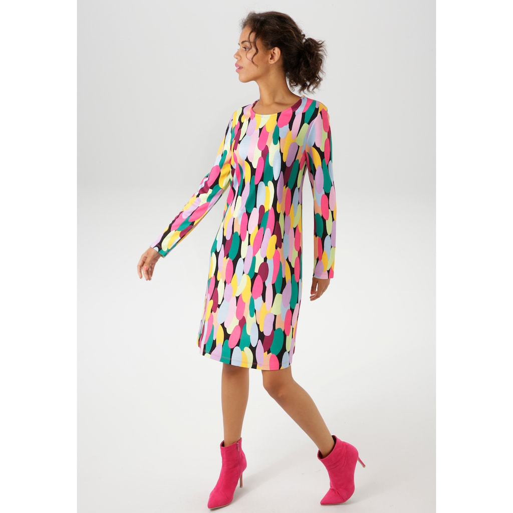 Aniston CASUAL Jerseykleid mit farbenfrohen grafischen Druck - NEUE KOLLEKTION Super Sparpreis
