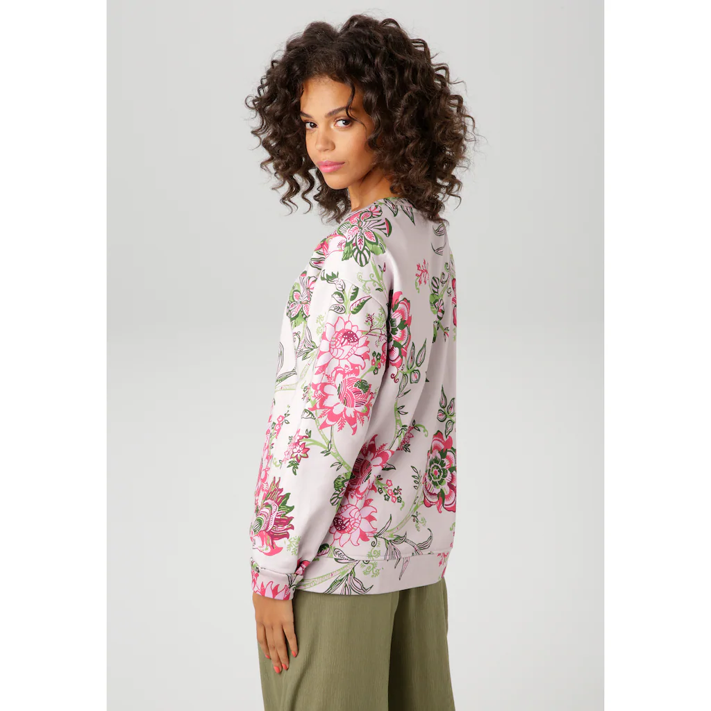 Aniston CASUAL Sweatshirt im extravaganten Blumendruck mit Folienprint - NEUE KOLLEKTION Kostenlose Rückgabe