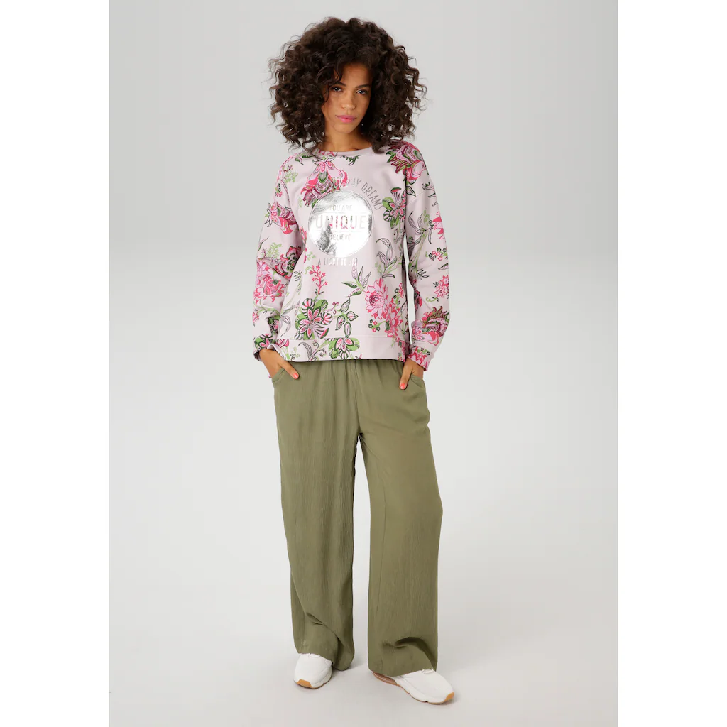 Aniston CASUAL Sweatshirt im extravaganten Blumendruck mit Folienprint - NEUE KOLLEKTION Kostenlose Rückgabe