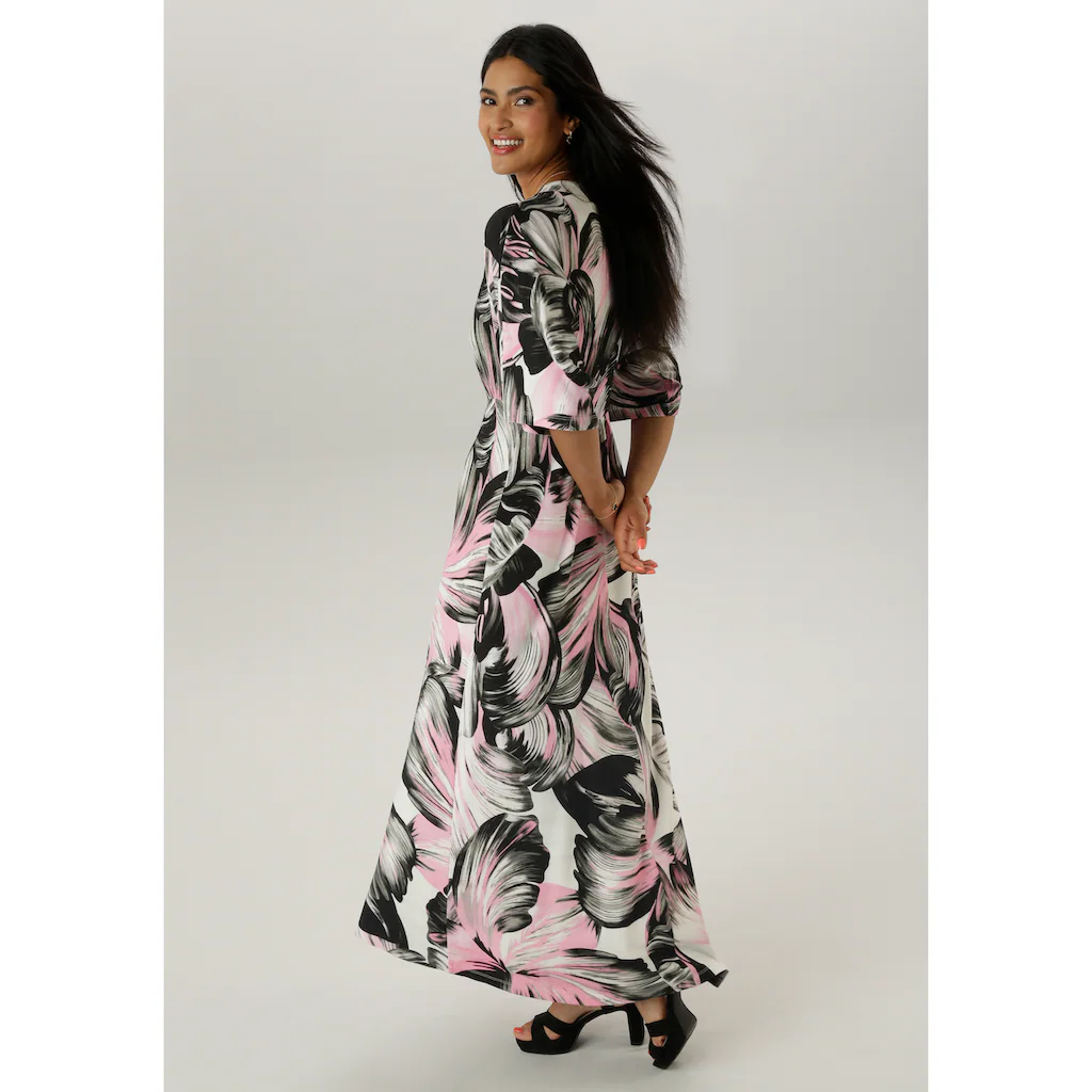 Aniston SELECTED Maxikleid mit weiten 3/4-langen Ärmeln und fantasievollem Druck Bis zu 60% Rabatt