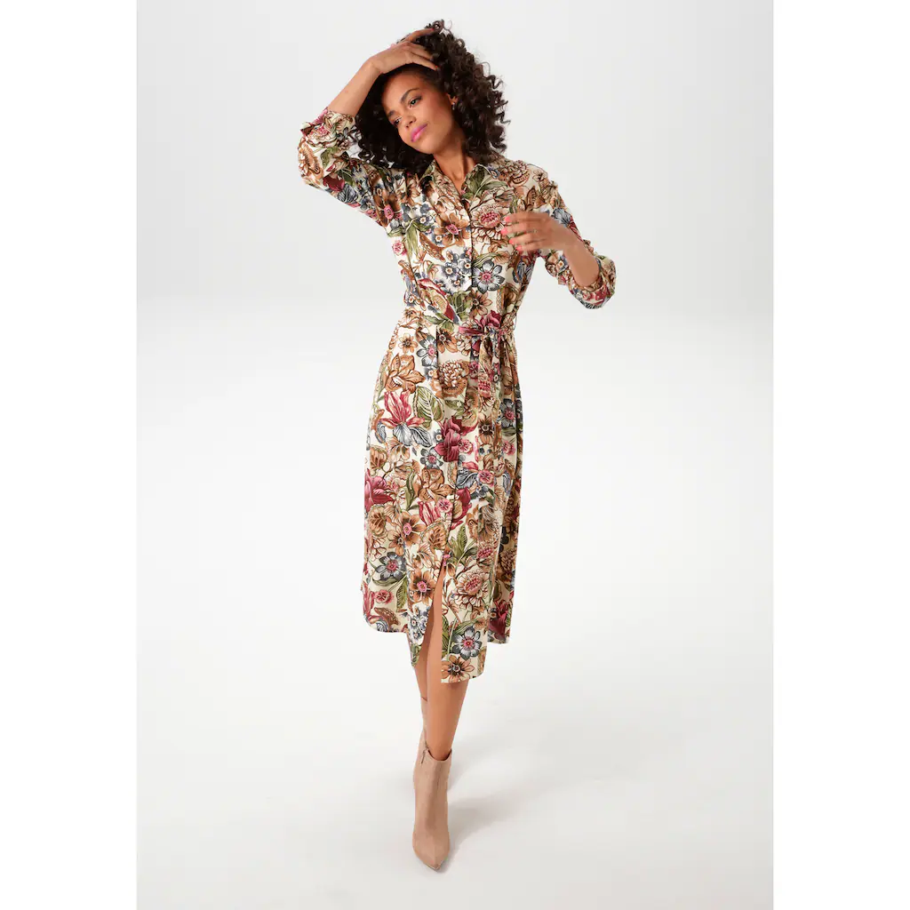 Aniston CASUAL Blusenkleid mit farbharmonischem großflächigen Blumendruck - NEUE KOLLEKTION