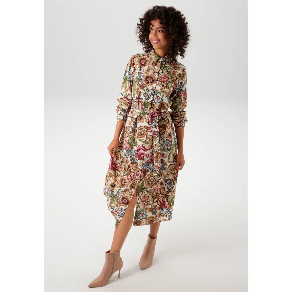 Aniston CASUAL Blusenkleid mit farbharmonischem großflächigen Blumendruck - NEUE KOLLEKTION Sonderangebot der Fabrik