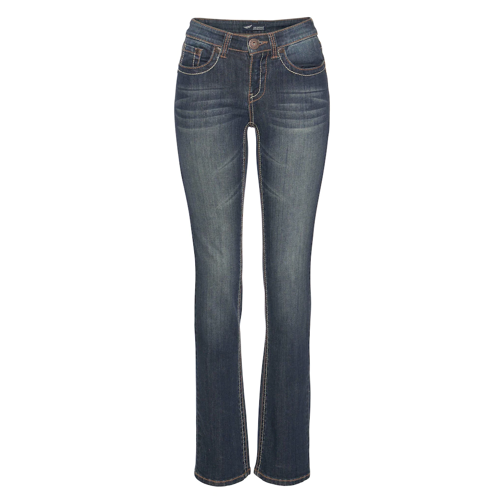 Arizona Gerade Jeans »Kontrastnähte« niedrige Leibhöhe in 5-Pocket-Form Used-Look-Waschung Begrenzt auf 3 Tage