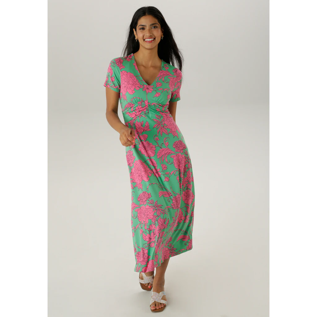 Aniston SELECTED Sommerkleid mit abstrakten Blüten- und Blätterdruck - NEUE KOLLEKTION 2025