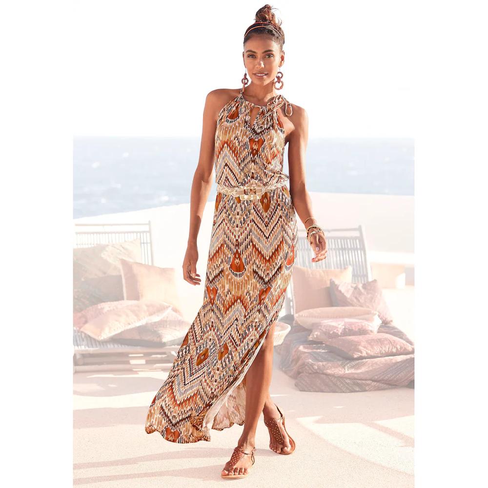 LASCANA Maxikleid mit modischem Ausschnitt im Ethnoprint Sommerkleid Strandkleid