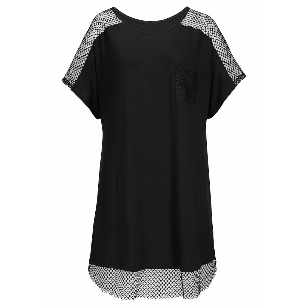 s.Oliver Longshirt mit Mesheinsätzen Shirtkleid Strandkleid lockere Passform Neuheiten