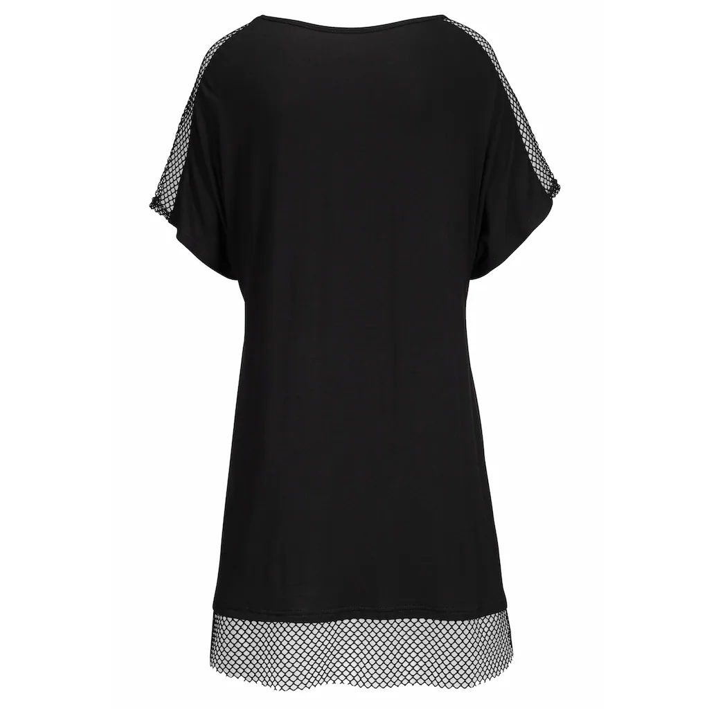 s.Oliver Longshirt mit Mesheinsätzen Shirtkleid Strandkleid lockere Passform Neuheiten