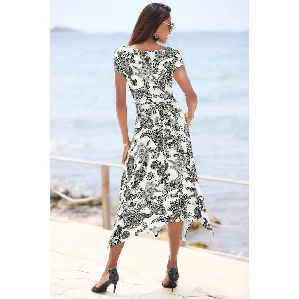 LASCANA Sommerkleid mit Zipfelsaum und Schleife in der Taille Strandkleid Paisley-Muster Super Sparpreis