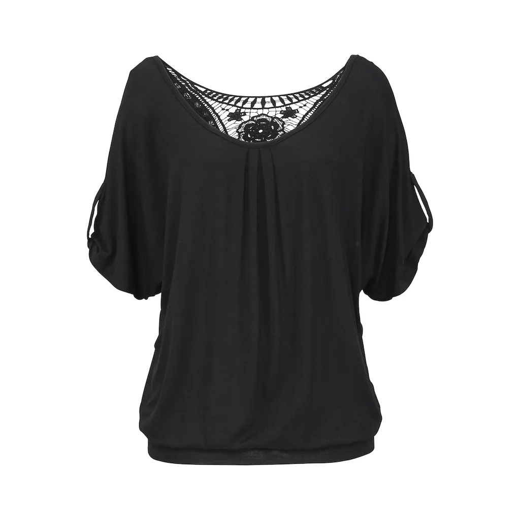 LASCANA Strandshirt mit Häkeleinsatz am Rücken T-Shirt weite Passform luftig und locker Letzter Tag