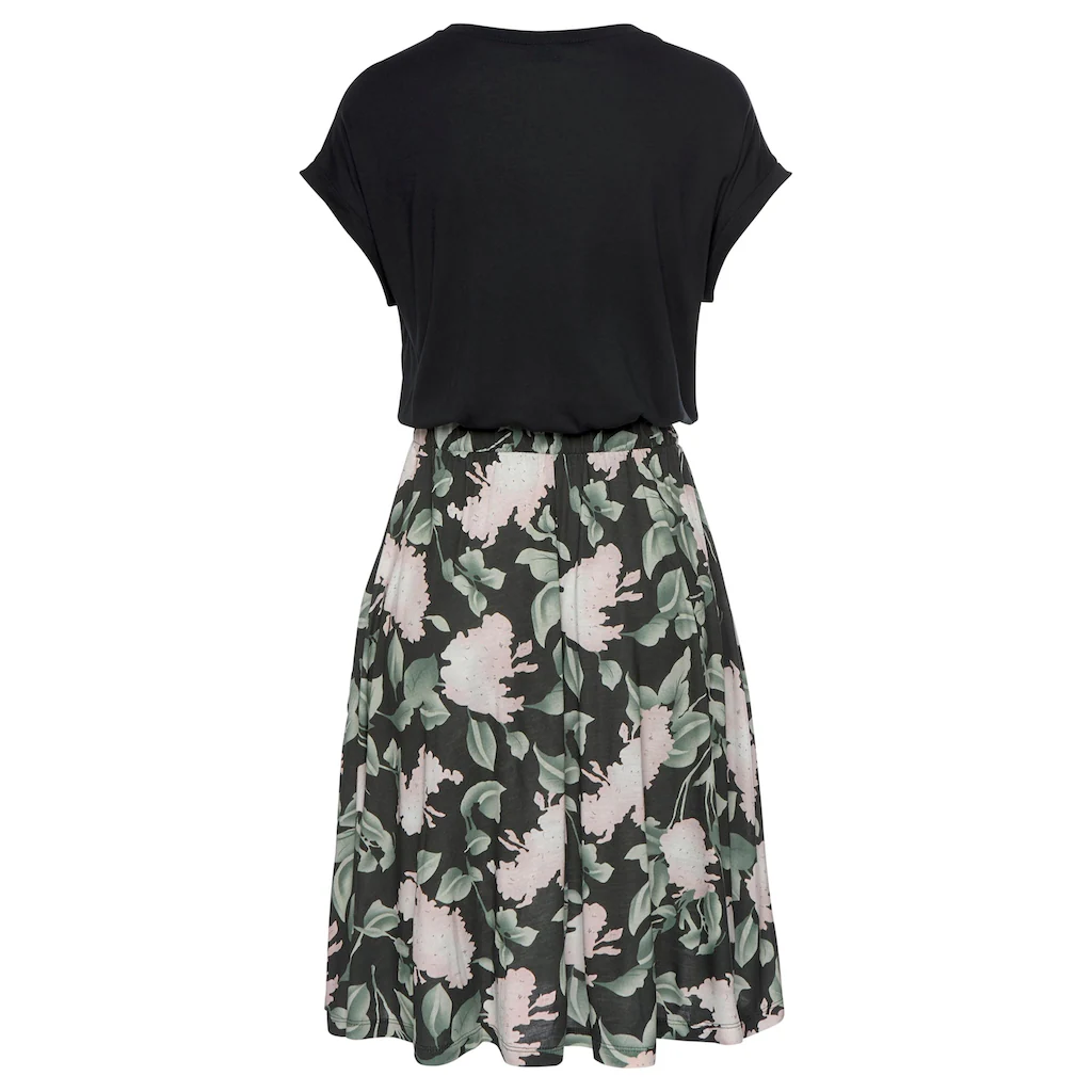 Buffalo Jerseykleid mit Paperbag-Bund und bedrucktem Rock kurzes Sommerkleid Strandkleid Black Friday Preise