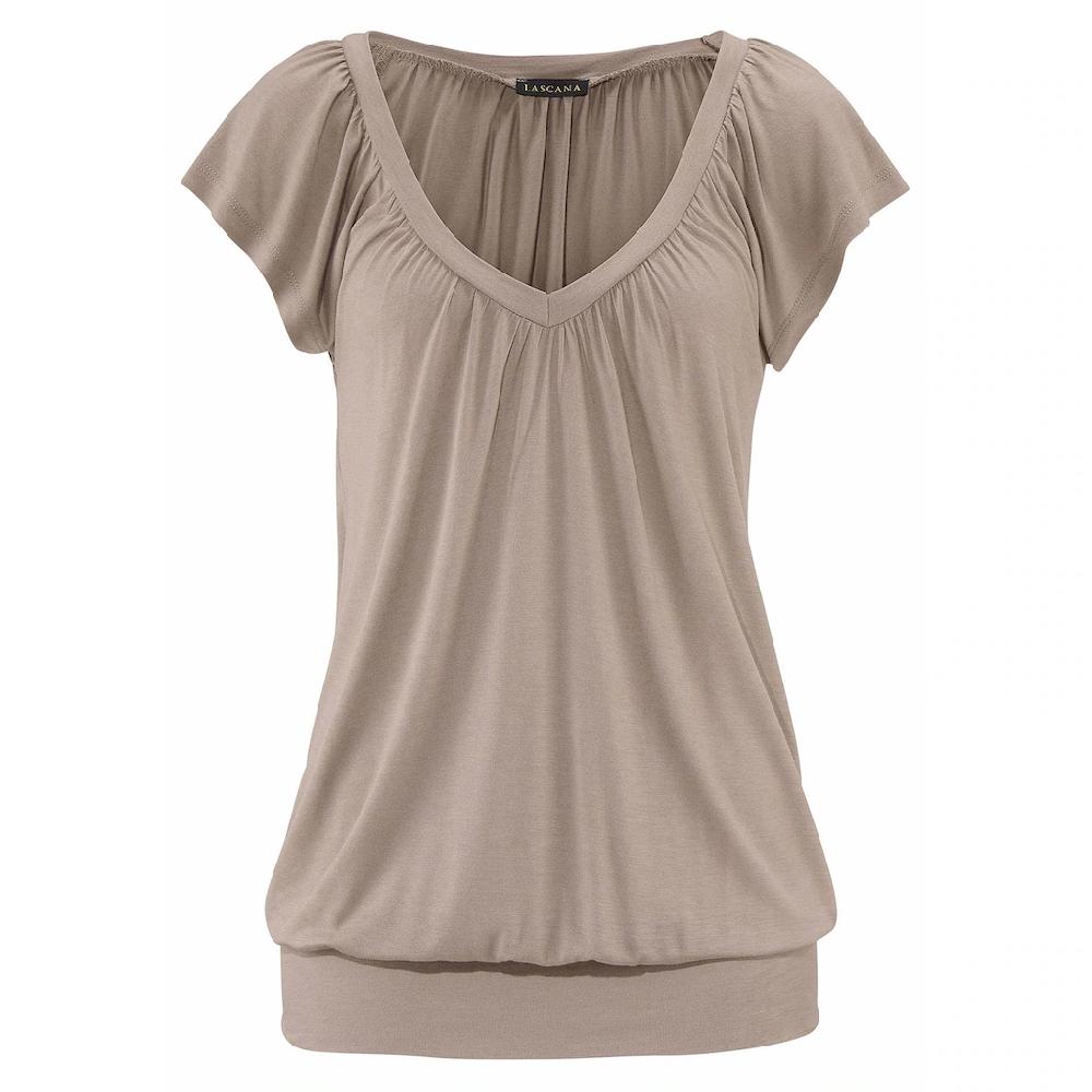 LASCANA V-Shirt mit breitem Gummizugbund T-Shirt mit V-Ausschnitt Basic Auslauf