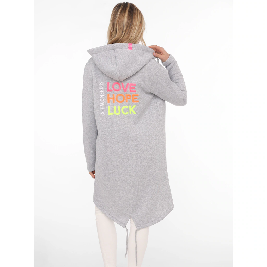 Zwillingsherz Kapuzensweatjacke mit Kapuze Rückenprint und kleinere Frontprints Hotsell