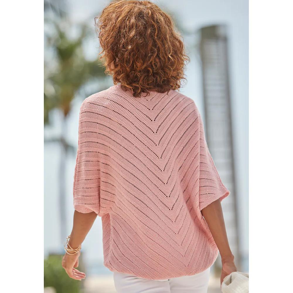 LASCANA Ajourpullover mit kurzen Ärmeln lockerer Strickpullover aus Baumwolle Saisonschlussverkauf