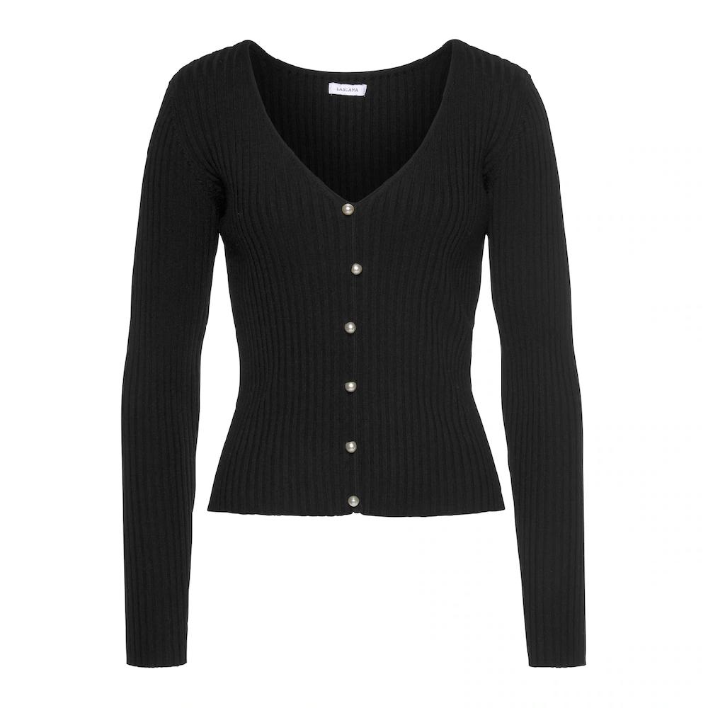 LASCANA V-Ausschnitt-Pullover mit Zierperlen figurbetonter Strickpullover elastisch Black Friday