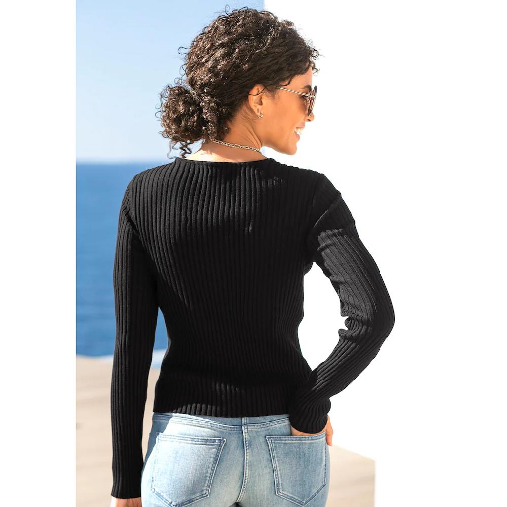 LASCANA V-Ausschnitt-Pullover mit Zierperlen figurbetonter Strickpullover elastisch Black Friday