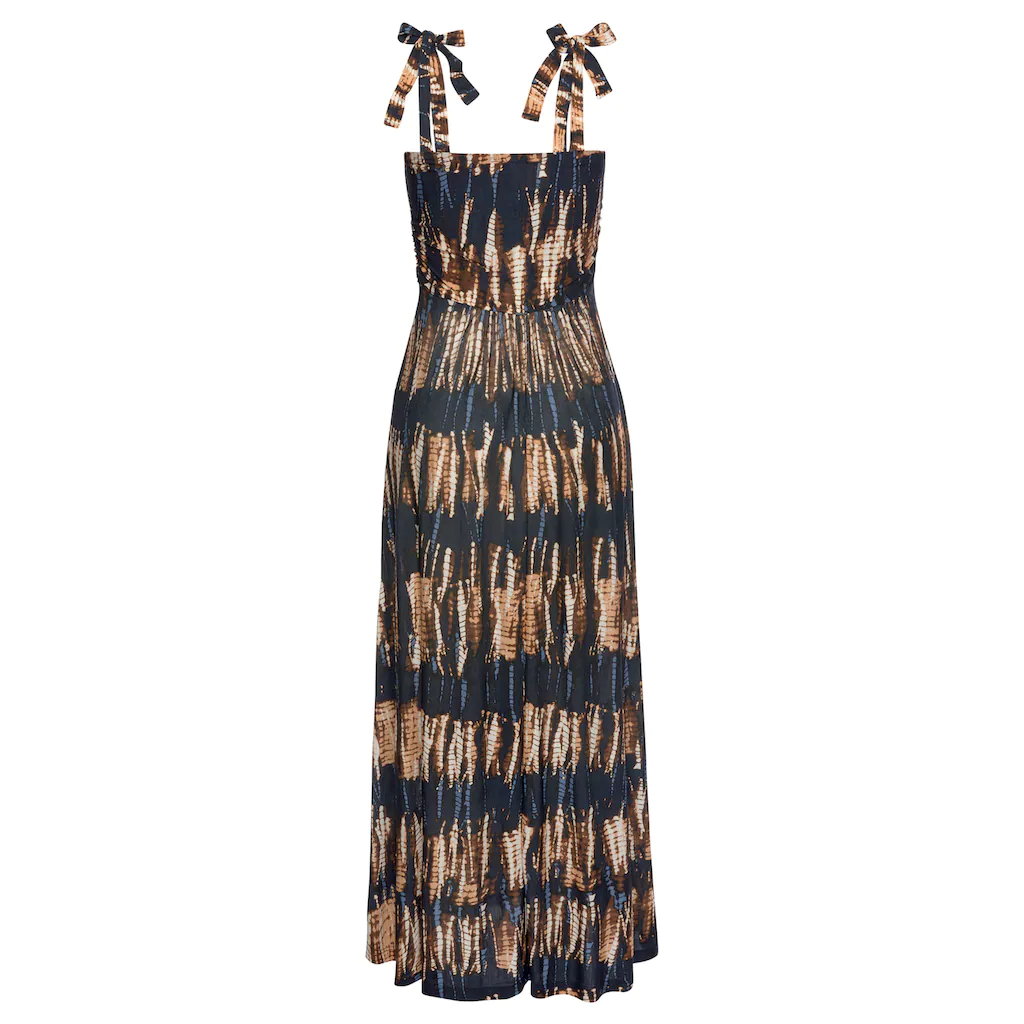 Buffalo Maxikleid mit Trägern zum Knoten im Alloverprint Sommerkleid Strandkleid Vatertagsangebot