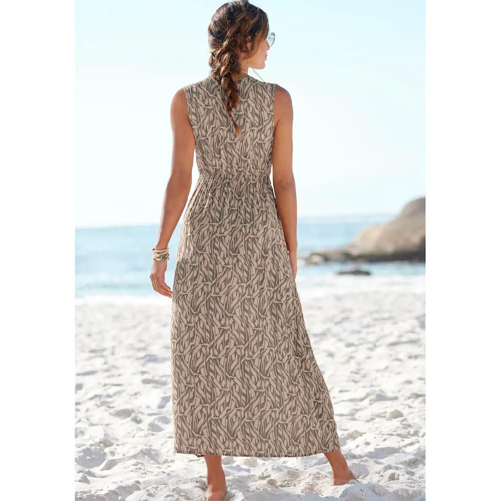 Buffalo Maxikleid im Alloverprint mit V-Ausschnitt und Schlitz Sommerkleid Strandkleid Neueste Mode
