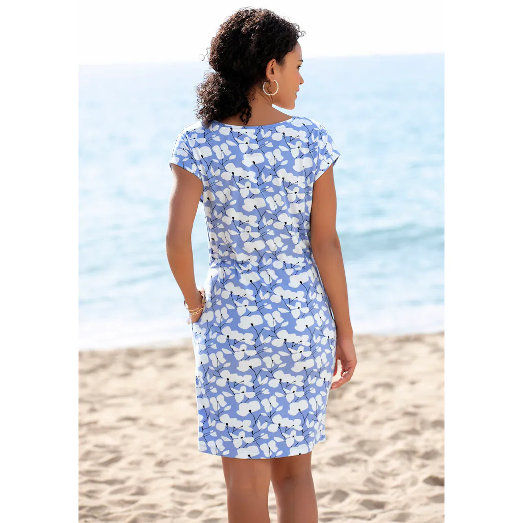 Beachtime Jerseykleid mit Blumenmuster und Taschen Sommerkleid aus Baumwoll-Mix Nur noch ein Tag übrig