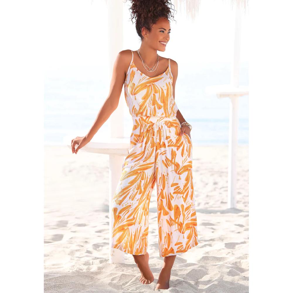 s.Oliver Culotte-Overall mit Alloverdruck sommerlicher Jumpsuit mit extraweitem Bein