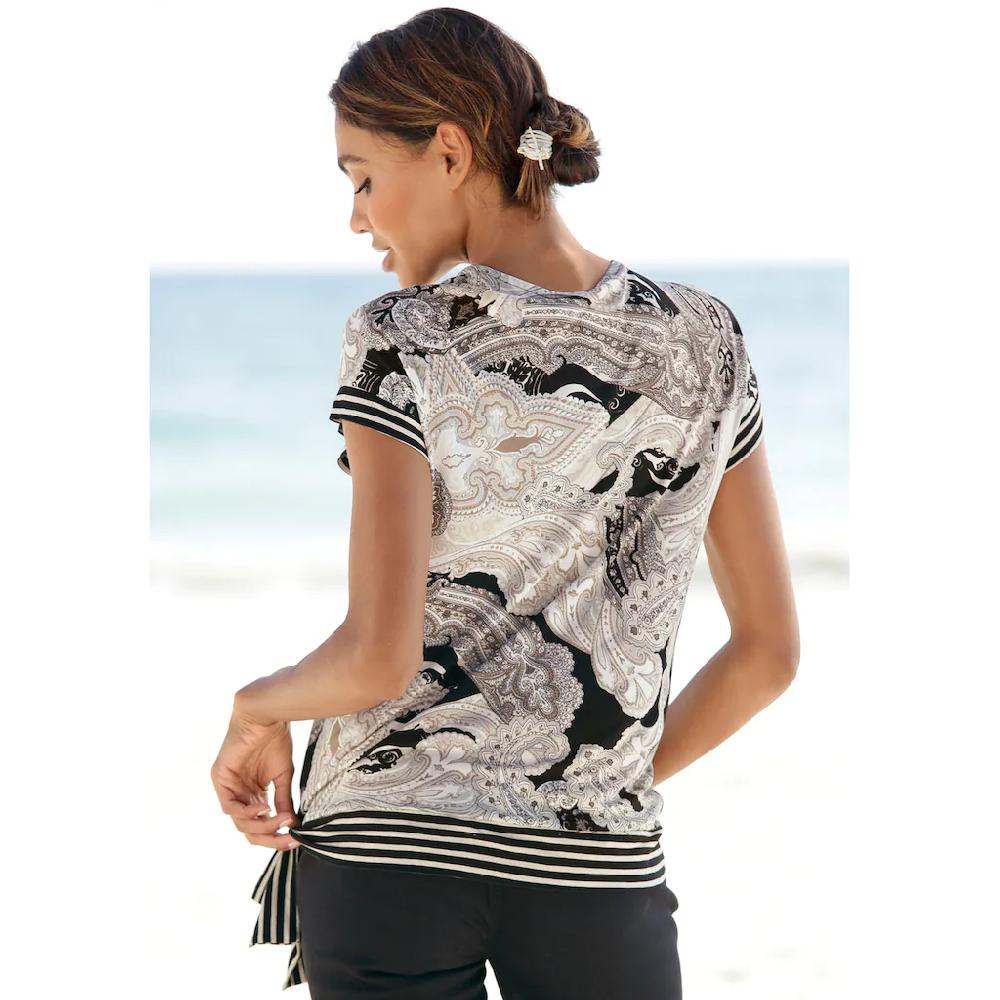 LASCANA Kurzarmshirt mit Paisleyprint und Schleifendetail V-Ausschnitt Blusenshirt zollfrei