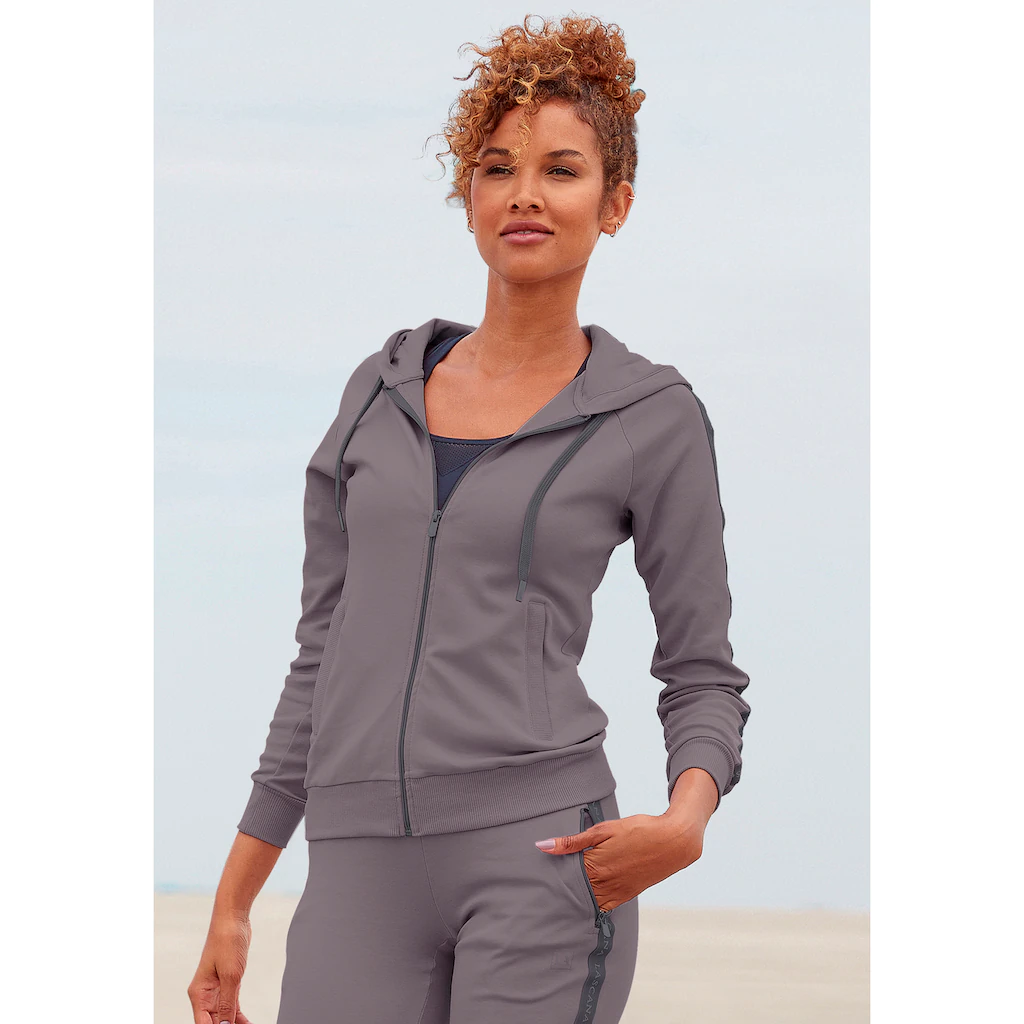 LASCANA ACTIVE Trainingsjacke mit Kapuze mit Logo Tape an den Ärmeln Auslauf