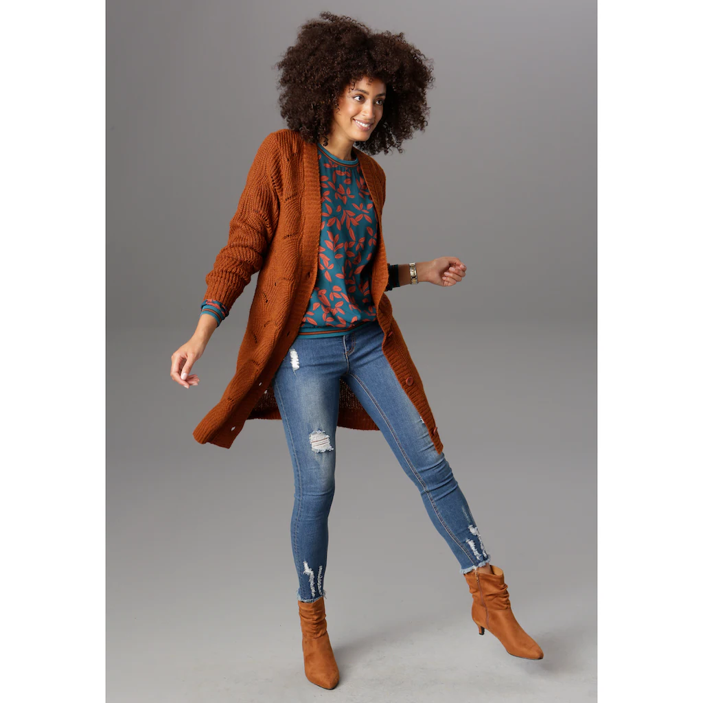Aniston SELECTED Longstrickjacke mit Lochstrick-Muster Fabrik Onlineshop