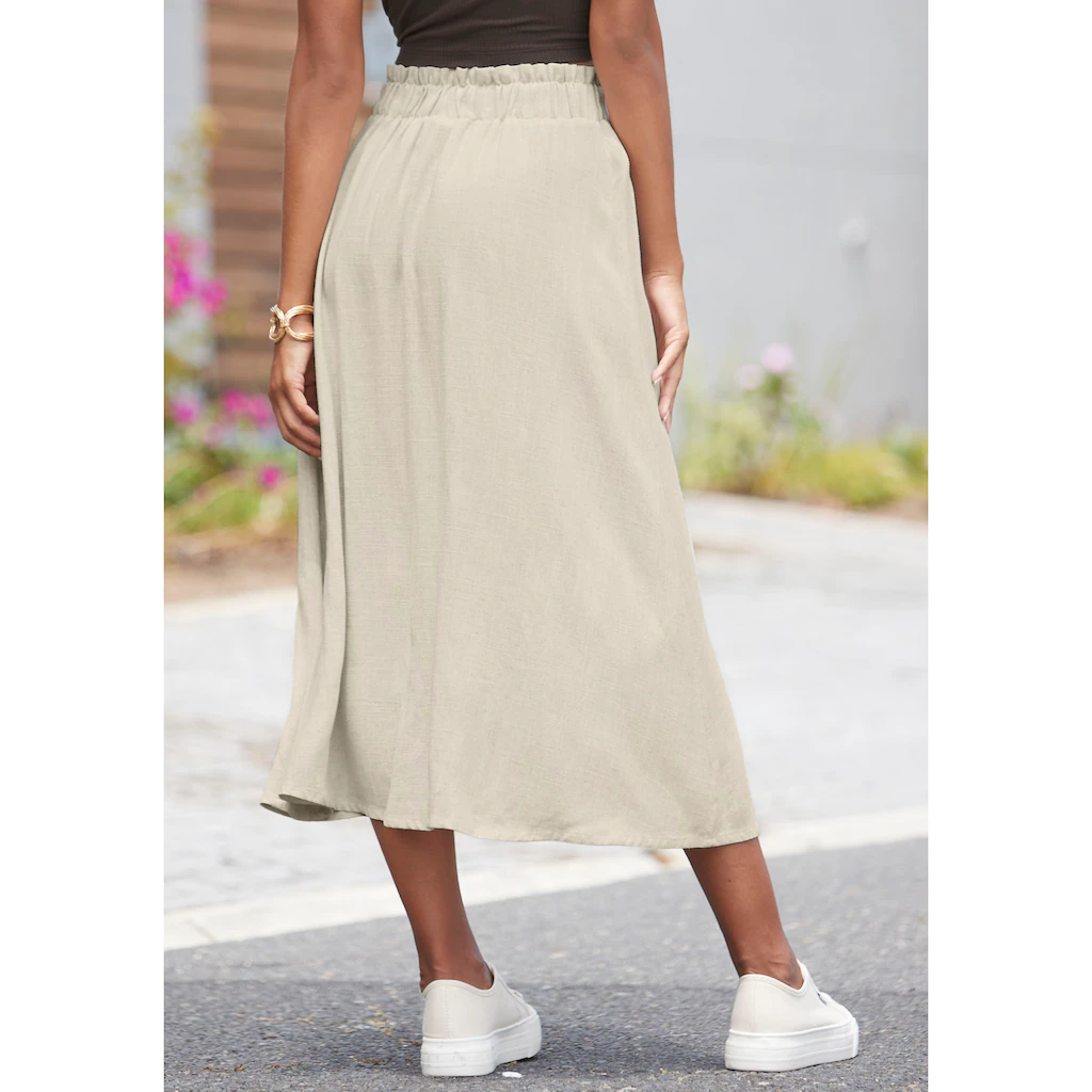 LASCANA Midirock mit Knopfleiste Leinenrock Sommerrock Flash Sale