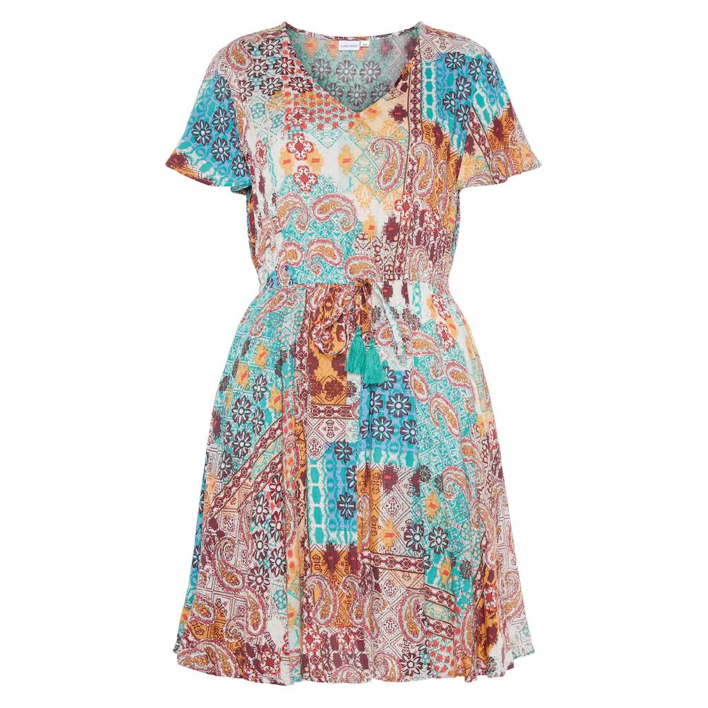 LASCANA Druckkleid aus gekreppter Viskose farbenfrohes Sommerkleid Strandkleid Zeitlich begrenztes Angebot