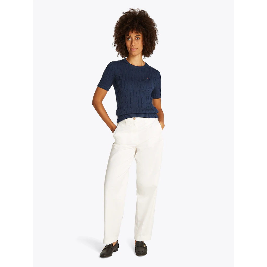 Tommy Hilfiger Kurzarmpullover »1985 CO MINI CABLE C-NK SS SWT« in tollem Strickmuster Wochenangebot