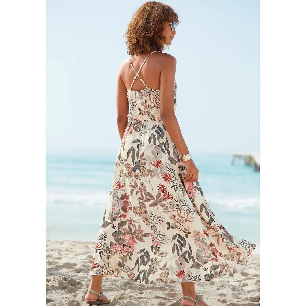 LASCANA Maxikleid mit Blumenprint leichtes Sommerkleid im Vokuhila-Stil Strandkleid Günstig kaufen