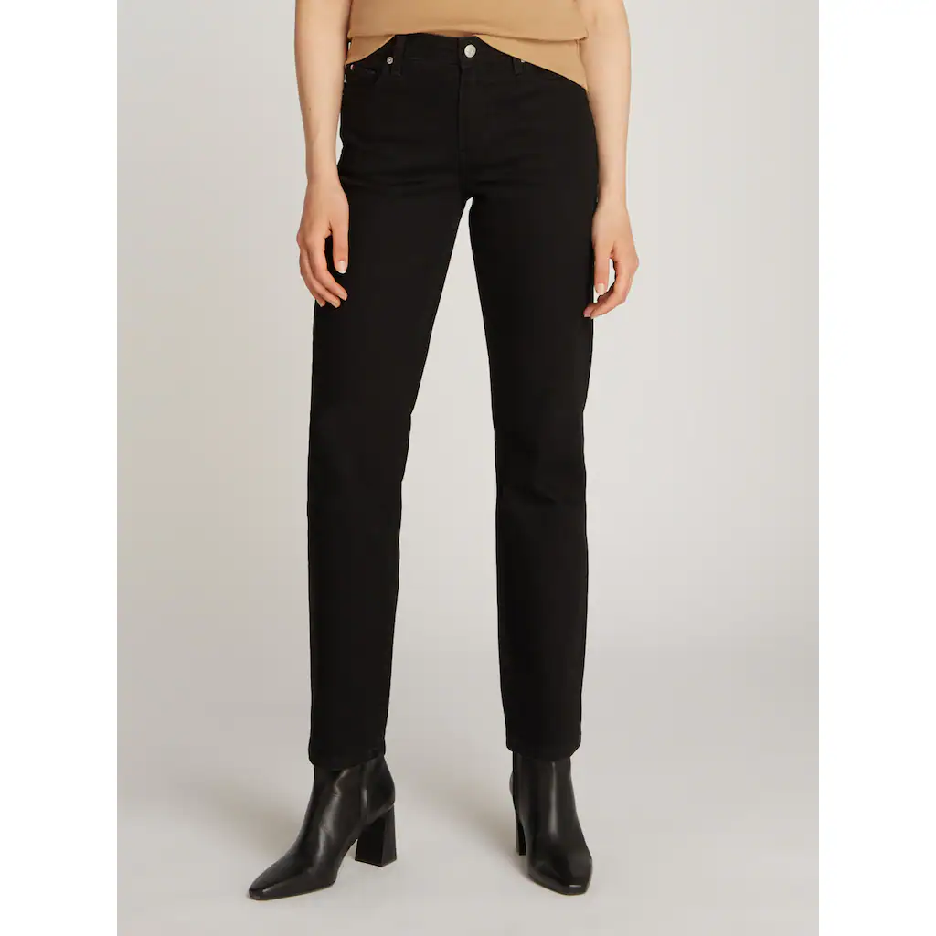 Tommy Hilfiger Straight-Jeans »CLASSIC STRAIGHT RW ECRU« mit Logo-Badge in Knöchellänge Großer Ausverkauf