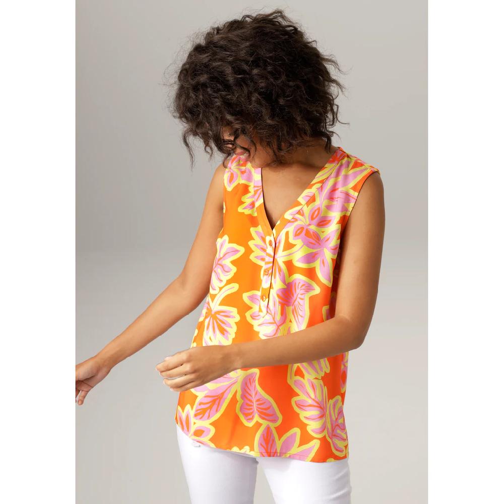 Aniston CASUAL Blusentop mit farbintensivem großflächigem Blätter-Druck Begrenztes Angebot