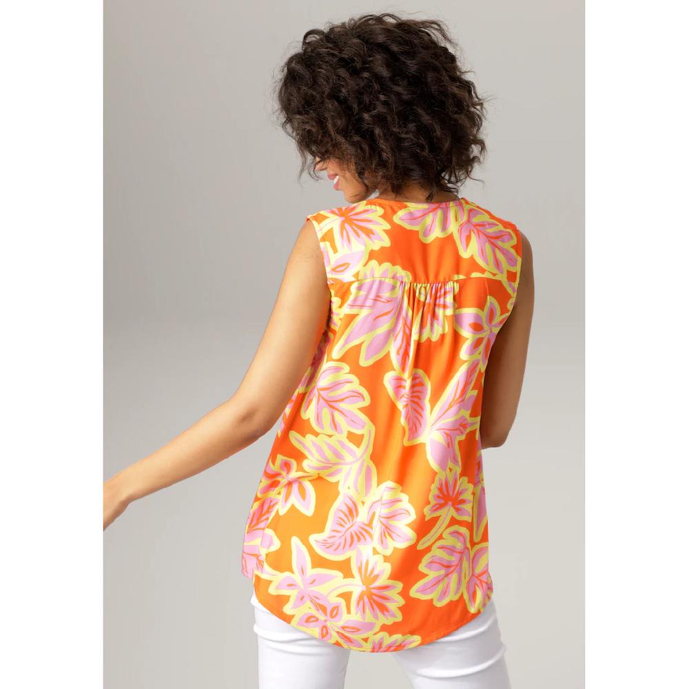 Aniston CASUAL Blusentop mit farbintensivem großflächigem Blätter-Druck Begrenztes Angebot