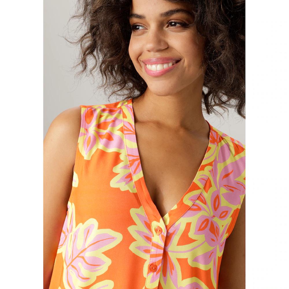 Aniston CASUAL Blusentop mit farbintensivem großflächigem Blätter-Druck Begrenztes Angebot
