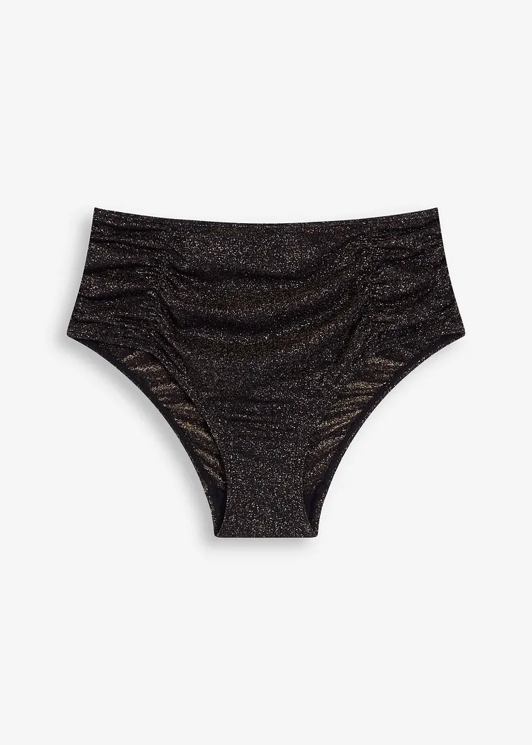 bonprix Glitzernde High Waist Bikinihose mit Teilungsnähten - schwarz