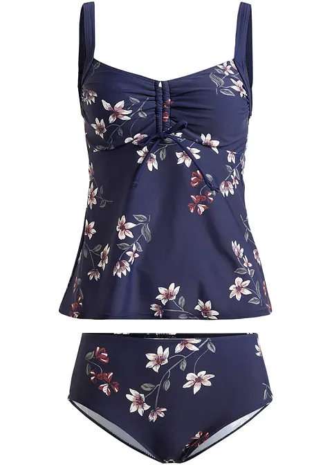 bonprix Modischer Tankini mit Maxi Bikinihose - dunkelblau geblümt